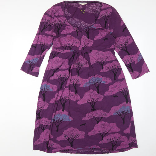 White Stuff Women's Purple Floral Cotton Dress Size 12