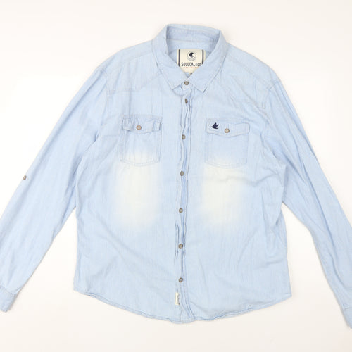 SoulCal & Co Men's Blue Striped Button-Up Shirt 2XL