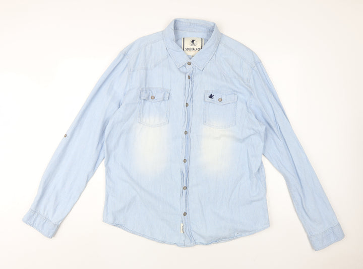 SoulCal & Co Men's Blue Striped Button-Up Shirt 2XL
