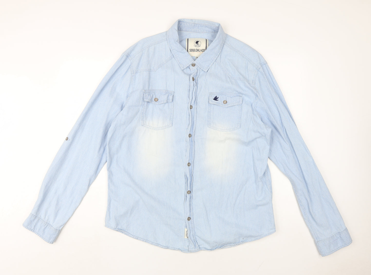 SoulCal & Co Men's Blue Striped Button-Up Shirt 2XL