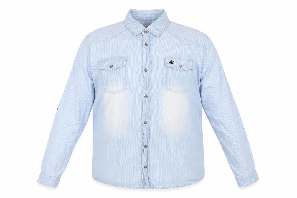 Front view of SoulCal Men's Blue Striped Button-Up Shirt 2XL