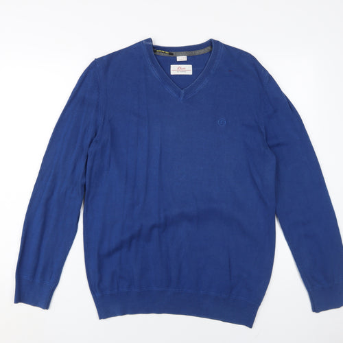 s.Oliver Men's Blue V-Neck Pullover Jumper L