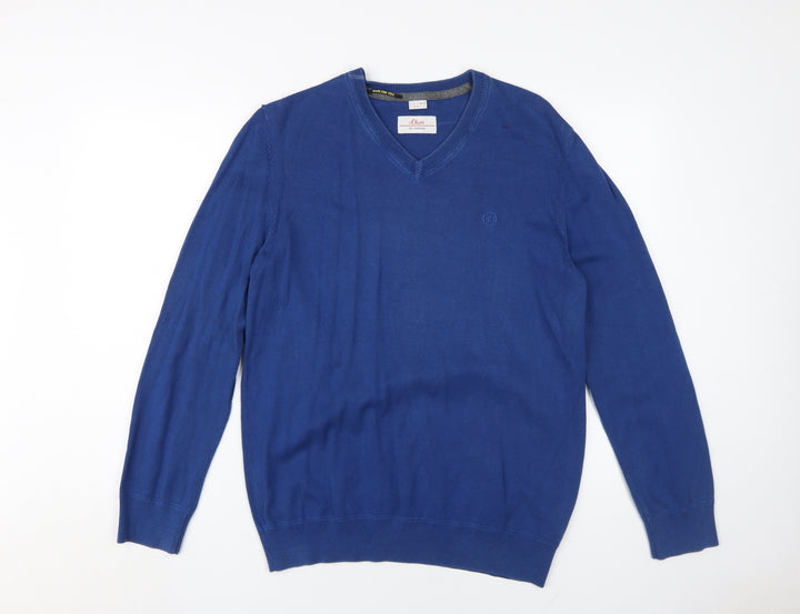 s.Oliver Men's Blue V-Neck Pullover Jumper L
