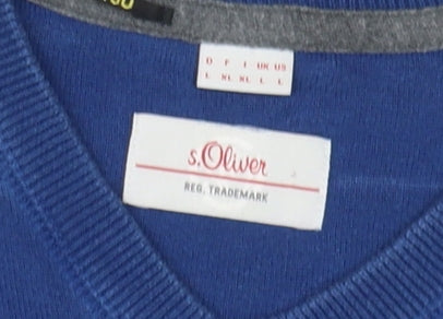 s.Oliver Men's Blue V-Neck Pullover Jumper L