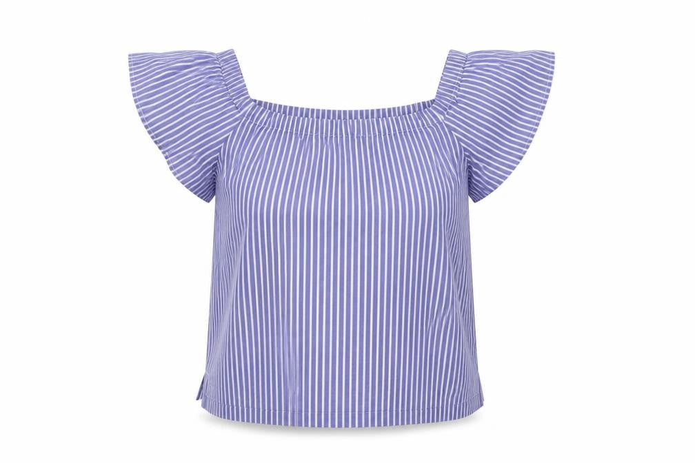 Banana Republic Women's Blue Striped Off-Shoulder Top XS