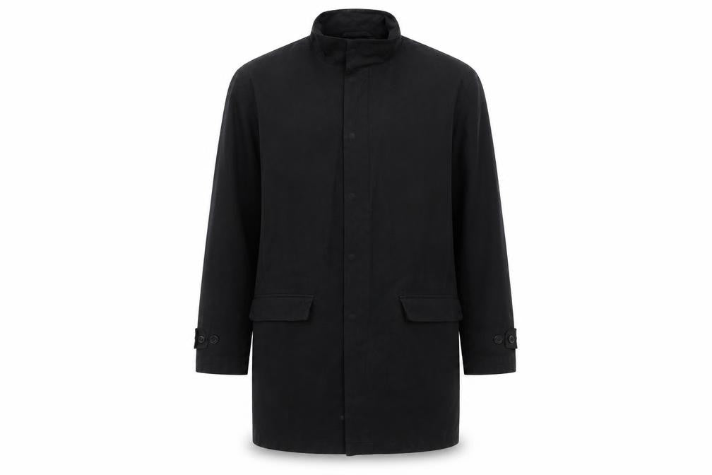 Front view of J by Jasper Conran Men’s Black Cotton Overcoat L