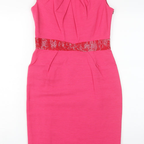 L.K. Bennett Pink Sheath Dress, Women 8, Cotton Silk