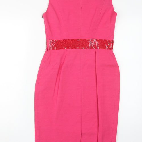 L.K. Bennett Pink Sheath Dress, Women 8, Cotton Silk