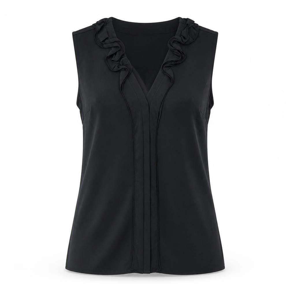 Banana Republic Women's Black Blouse, Size 4, Sleeveless Ruffle