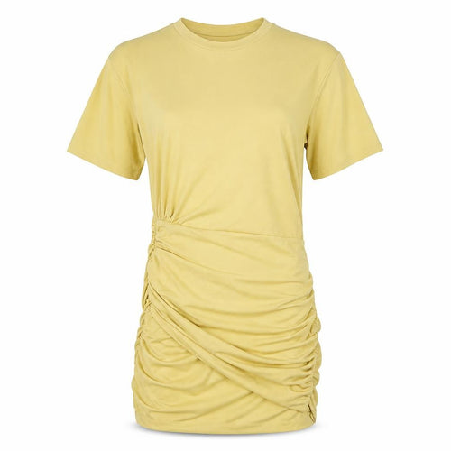Zara Women's Yellow T-Shirt Dress, Size S, Ruched