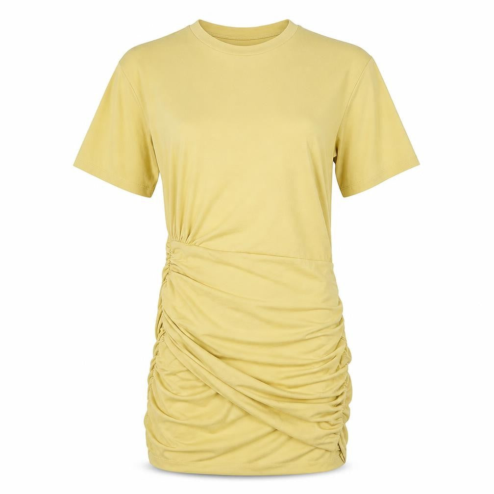 Zara Women's Yellow T-Shirt Dress, Size S, Ruched