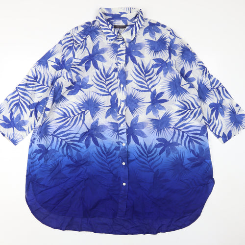 Marks and Spencer Women's Blue Floral Button-Up Tunic