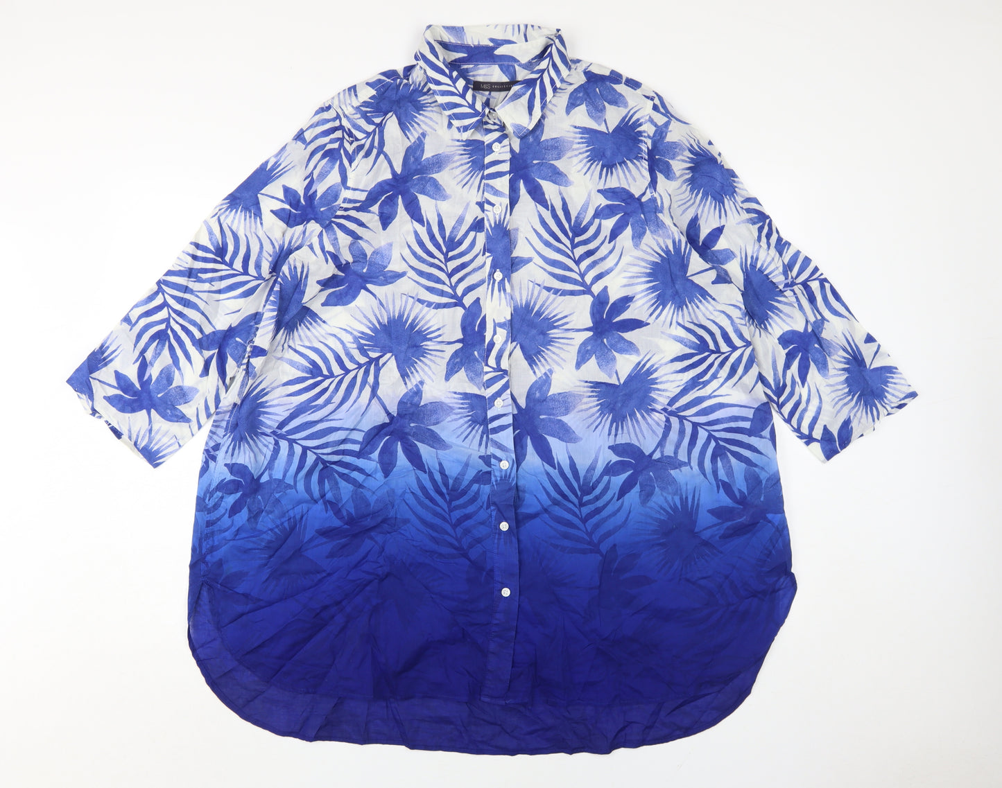 Marks and Spencer Women's Blue Floral Button-Up Tunic