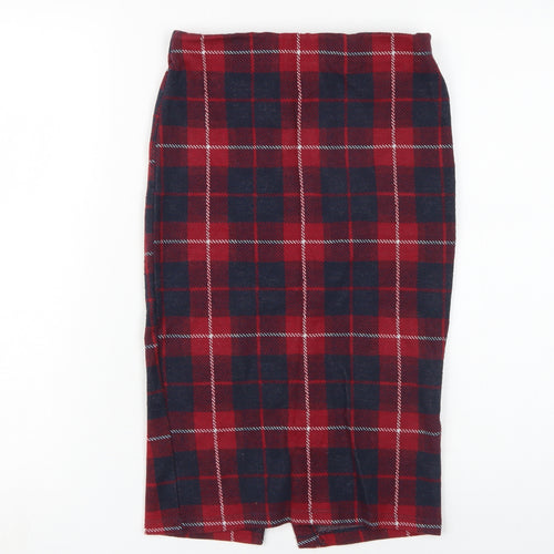 Zara Women's Red Plaid Knee Length Pencil Skirt