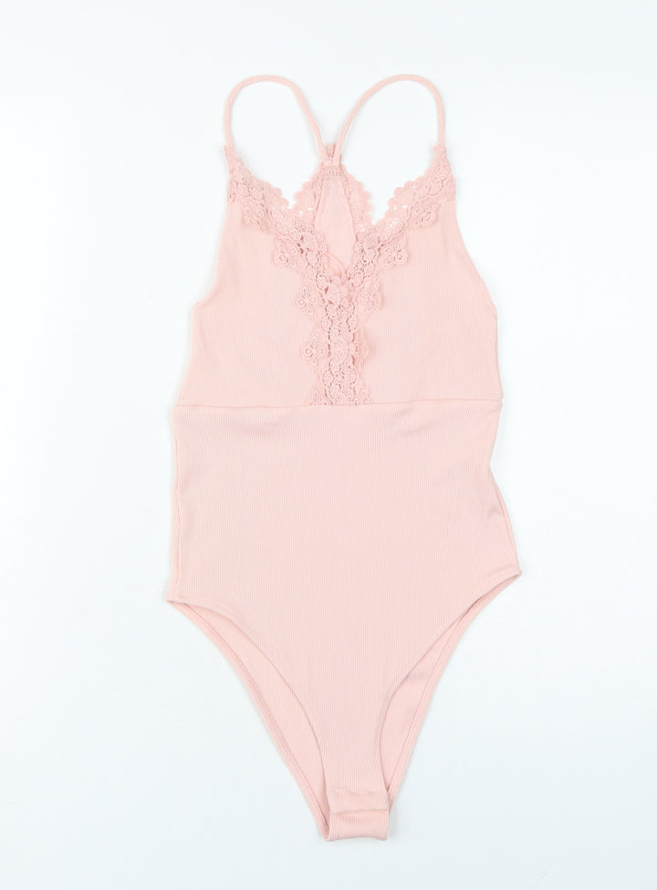 Topshop Women Pink Lace Bodysuit UK 10