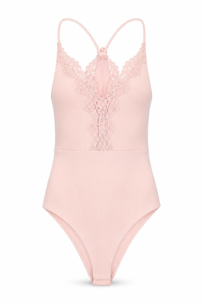 Topshop Women Pink Lace Bodysuit UK 10