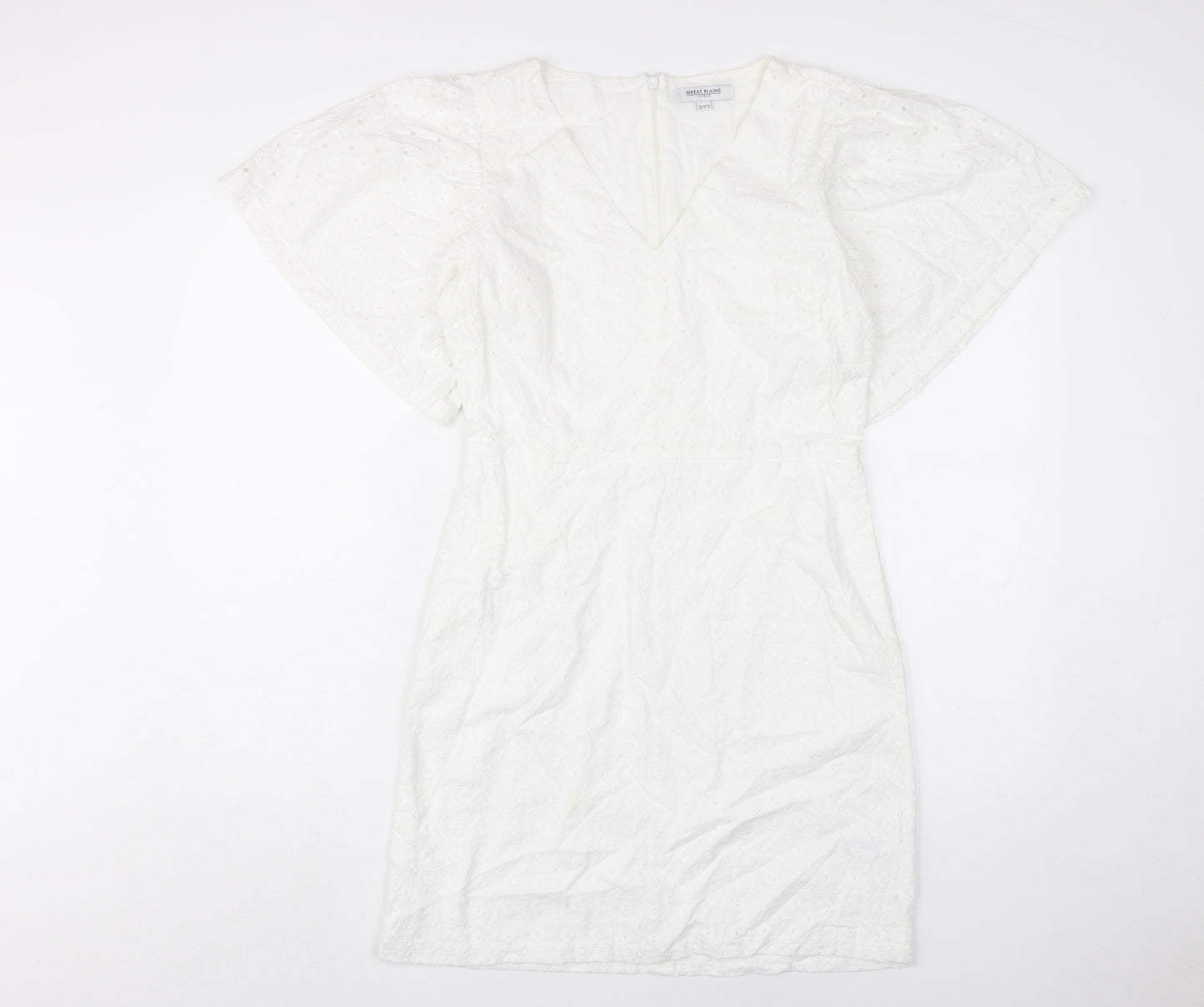 Great Plains Women's White V-Neck Shift Dress Size 10