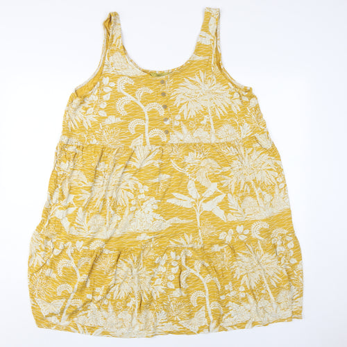 Next Women's Yellow Floral Trapeze Dress in Size 22