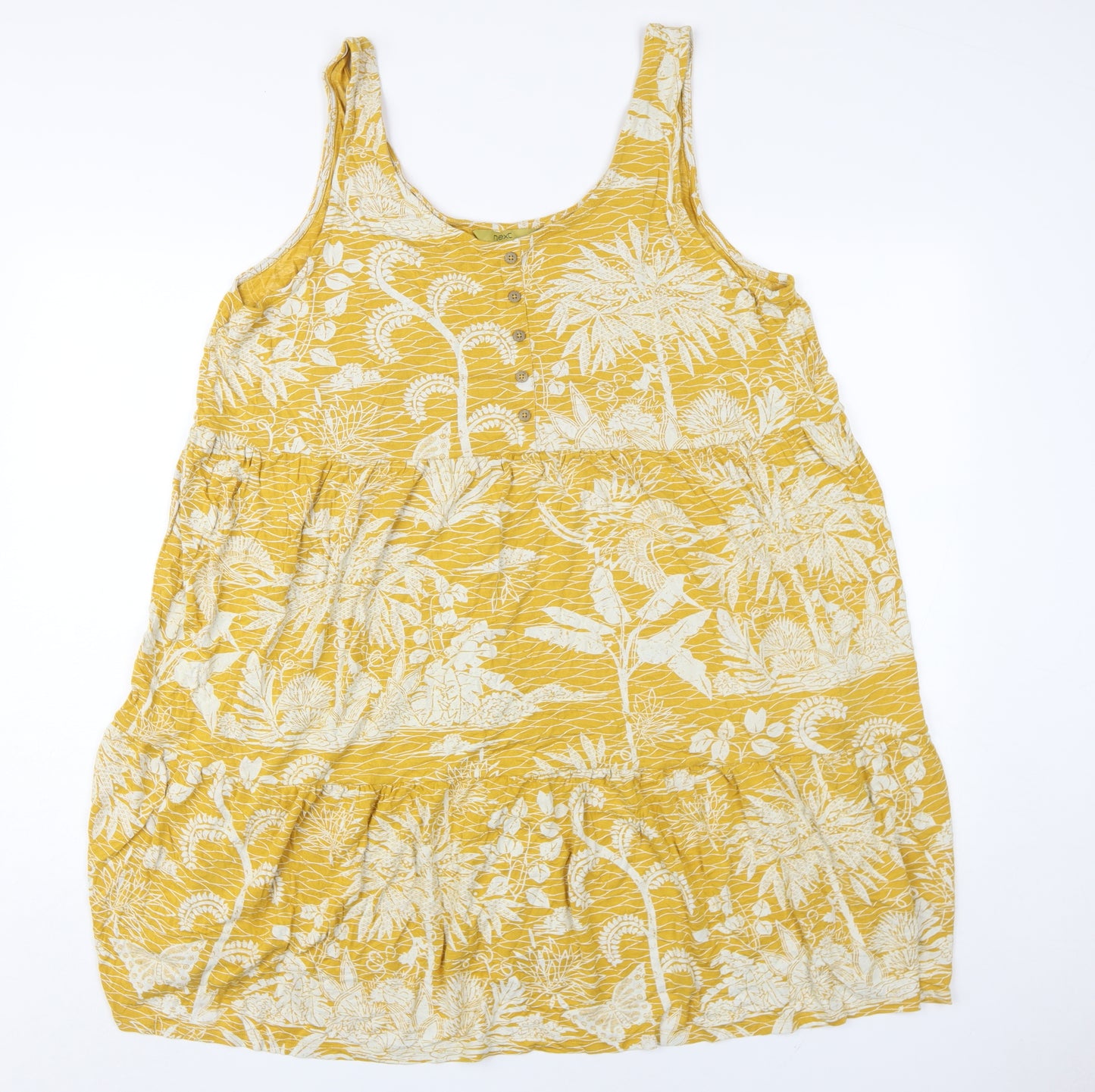 Next Women's Yellow Floral Trapeze Dress in Size 22