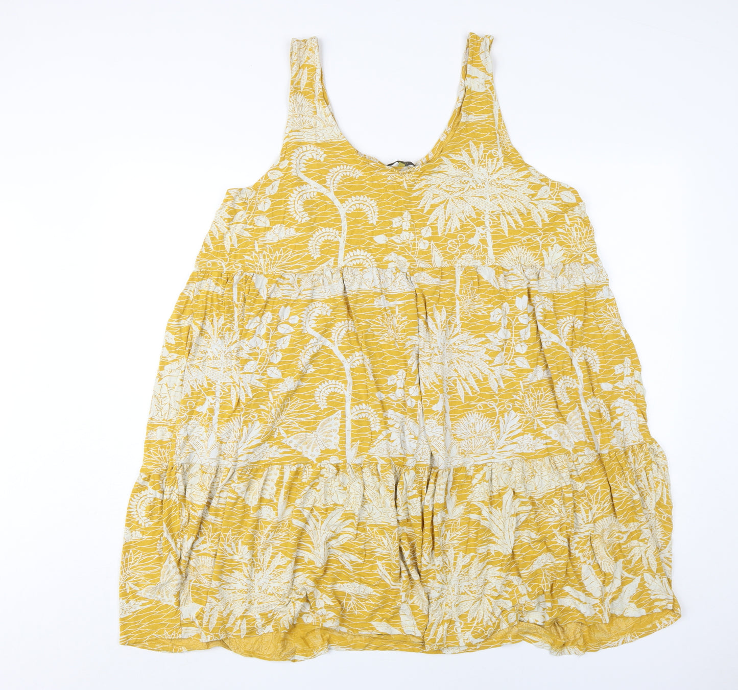 Next Women's Yellow Floral Trapeze Dress in Size 22