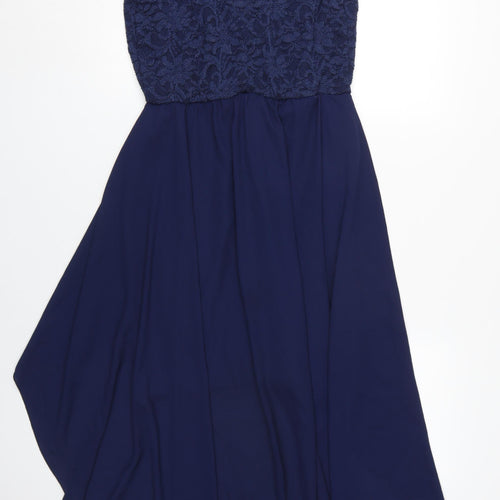 Quiz Women's Blue Lace Blouson Hi-Low Dress UK 16