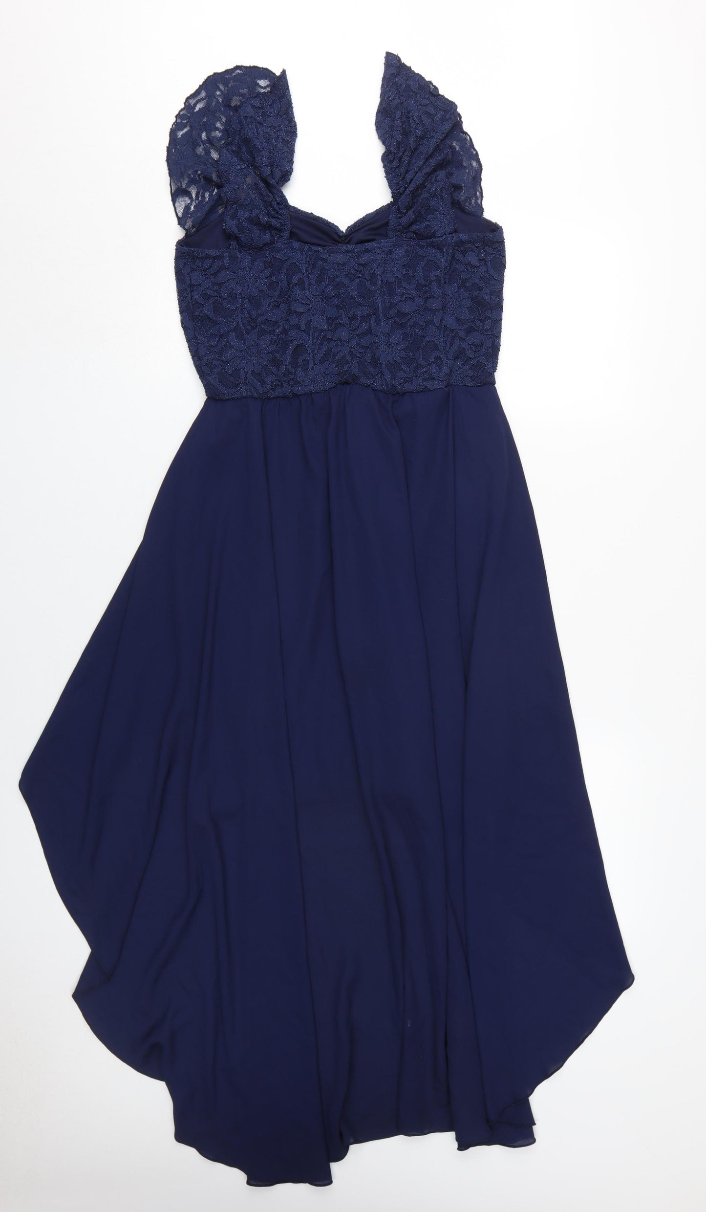 Quiz Women's Blue Lace Blouson Hi-Low Dress UK 16