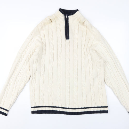 Maine New England Men's Ivory Cable-Knit Pullover L