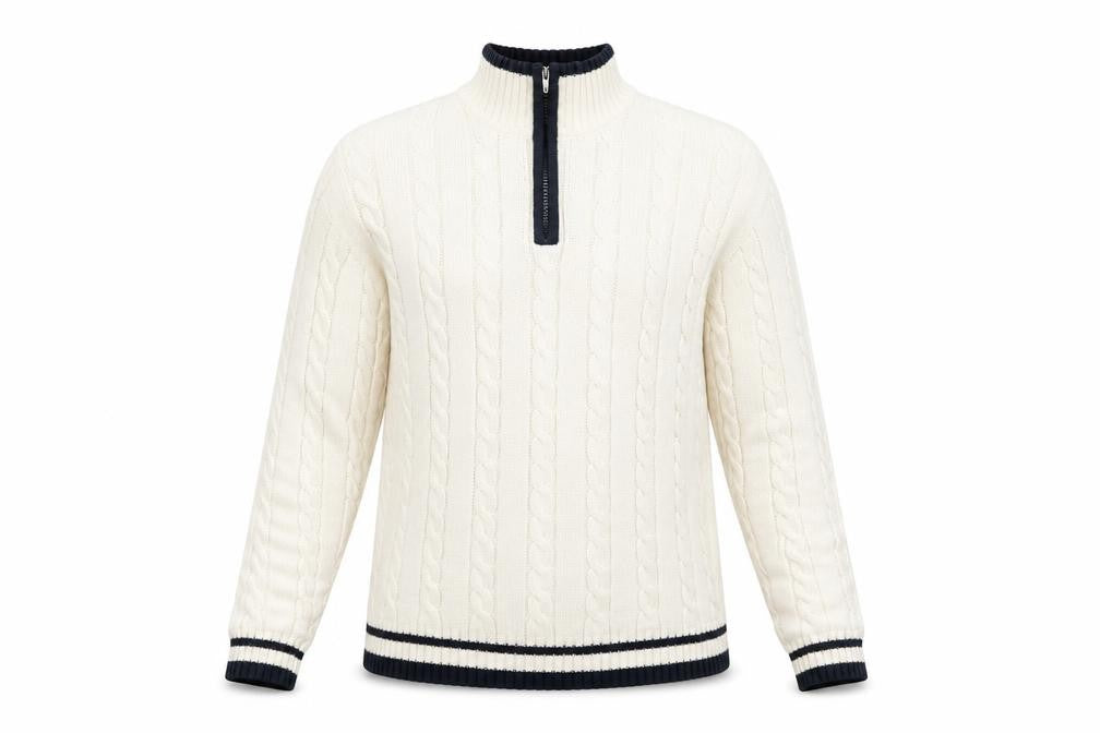 Front view of Maine New England Men's Ivory Cable-Knit Pullover L