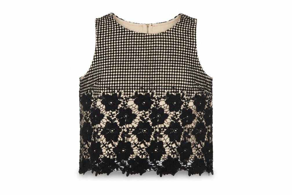 Front view of Sans Souci Women's Black Beige Cropped Top M