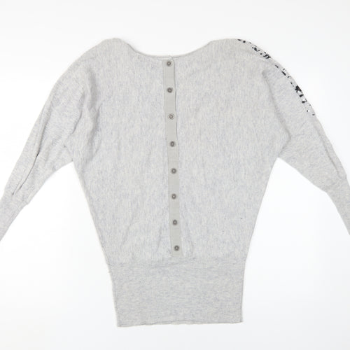 Mint Velvet Women's Grey Sequin Knit Pullover Jumper Size 10
