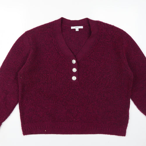 Next Women's Red Henley Jumper, Size L, V-Neck, Lined