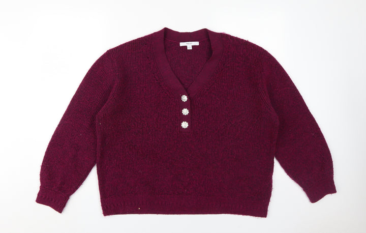 Next Women's Red Henley Jumper, Size L, V-Neck, Lined