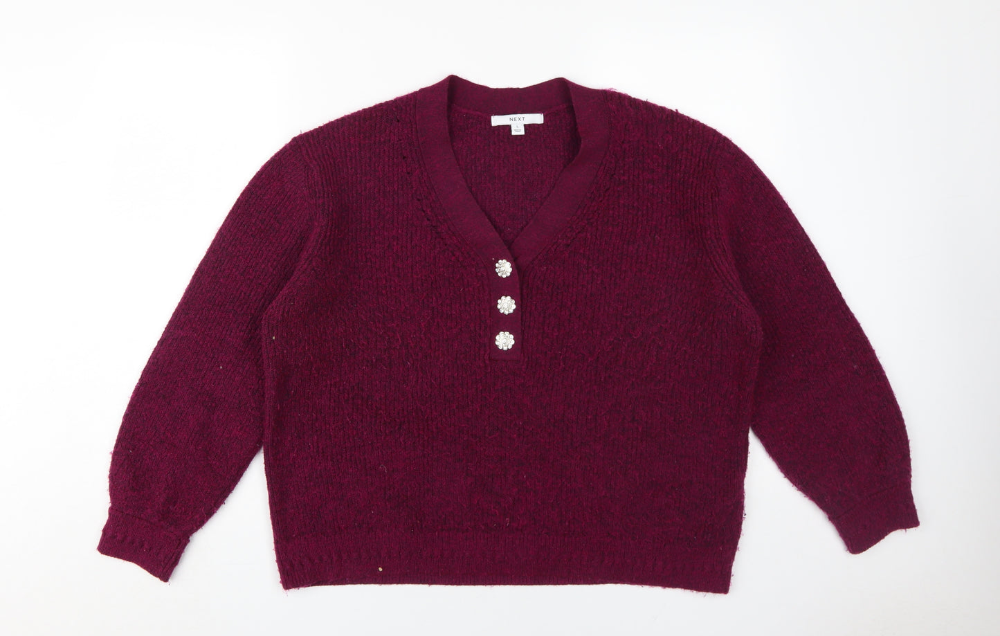 Next Women's Red Henley Jumper, Size L, V-Neck, Lined