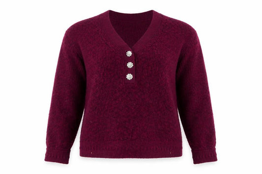 Front view of Next Women's Red Henley Jumper, size L, V-Neck, Lined