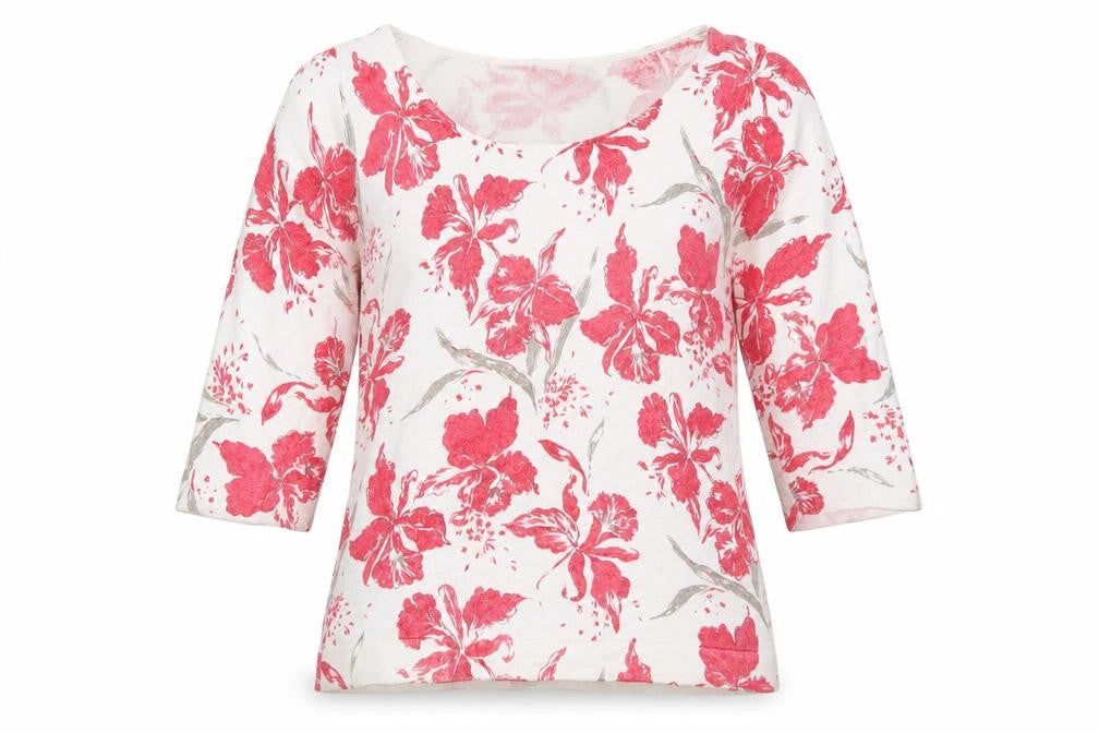 Front view of Minuet Women’s Pink Floral Boat Neck jumper, size UK 8