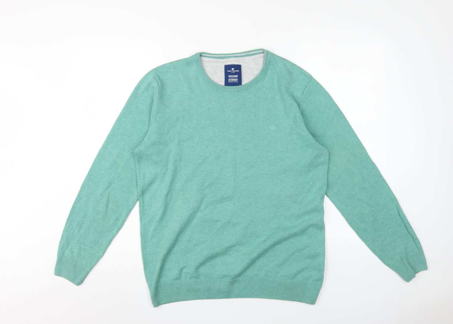 Tom Tailor Men's Green M Pullover Jumper, Casual Crew Neck