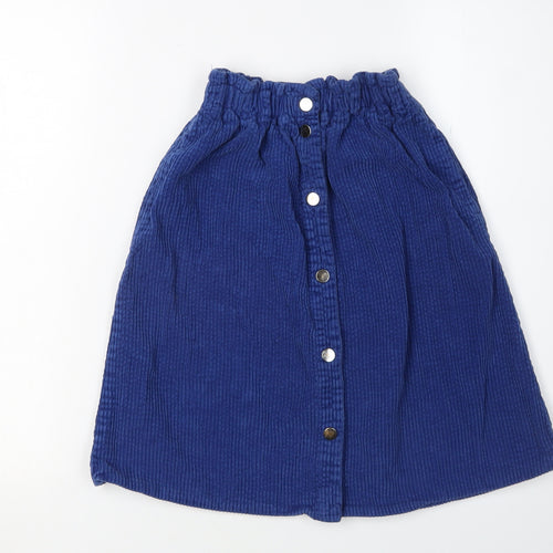 Zara Girls Blue A-Line Corduroy Knee-Length Skirt, Size 8 Years