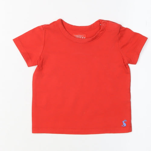 Joules Unisex Red T-Shirt 9-12 Months, Buttoned Crew Neck