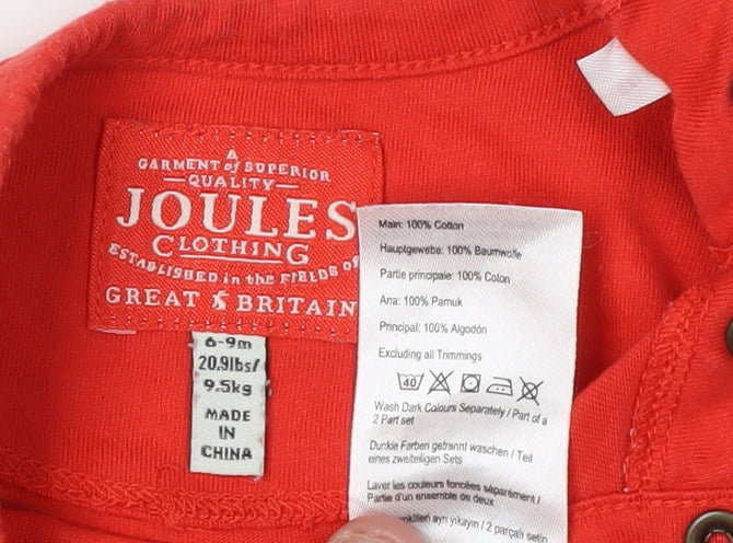 Joules Unisex Red T-Shirt 9-12 Months, Buttoned Crew Neck