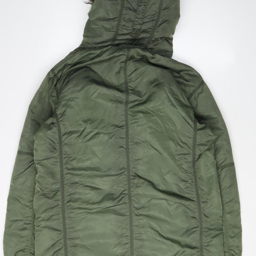 French Connection Green Women's Parka Jacket with Fur Trim, Size S