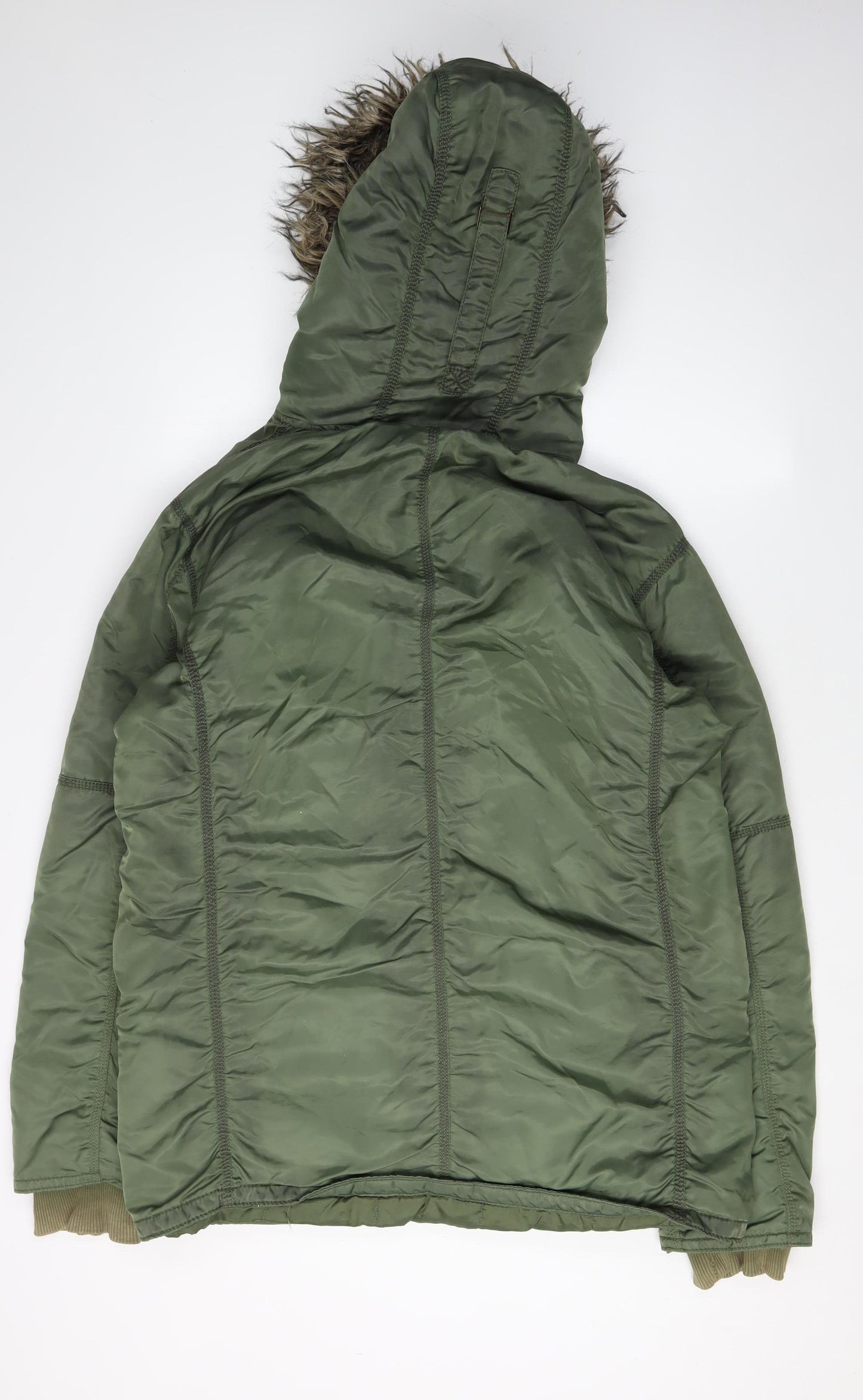 French Connection Green Women's Parka Jacket with Fur Trim, Size S