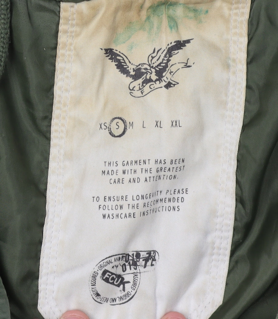 French Connection Green Women's Parka Jacket with Fur Trim, Size S