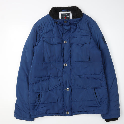 Volcano Men's Blue Puffer Jacket, Regular, Mid-Length Size L