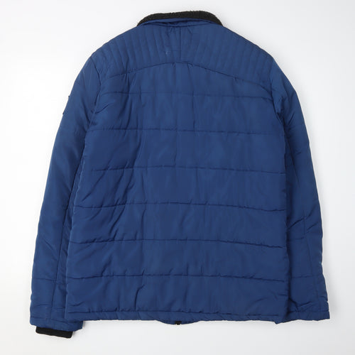 Volcano Men's Blue Puffer Jacket, Regular, Mid-Length Size L