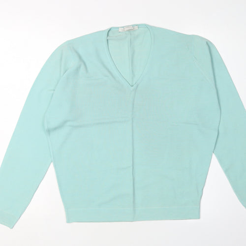 John Smedley Women's Green V-Neck Wool Pullover XL