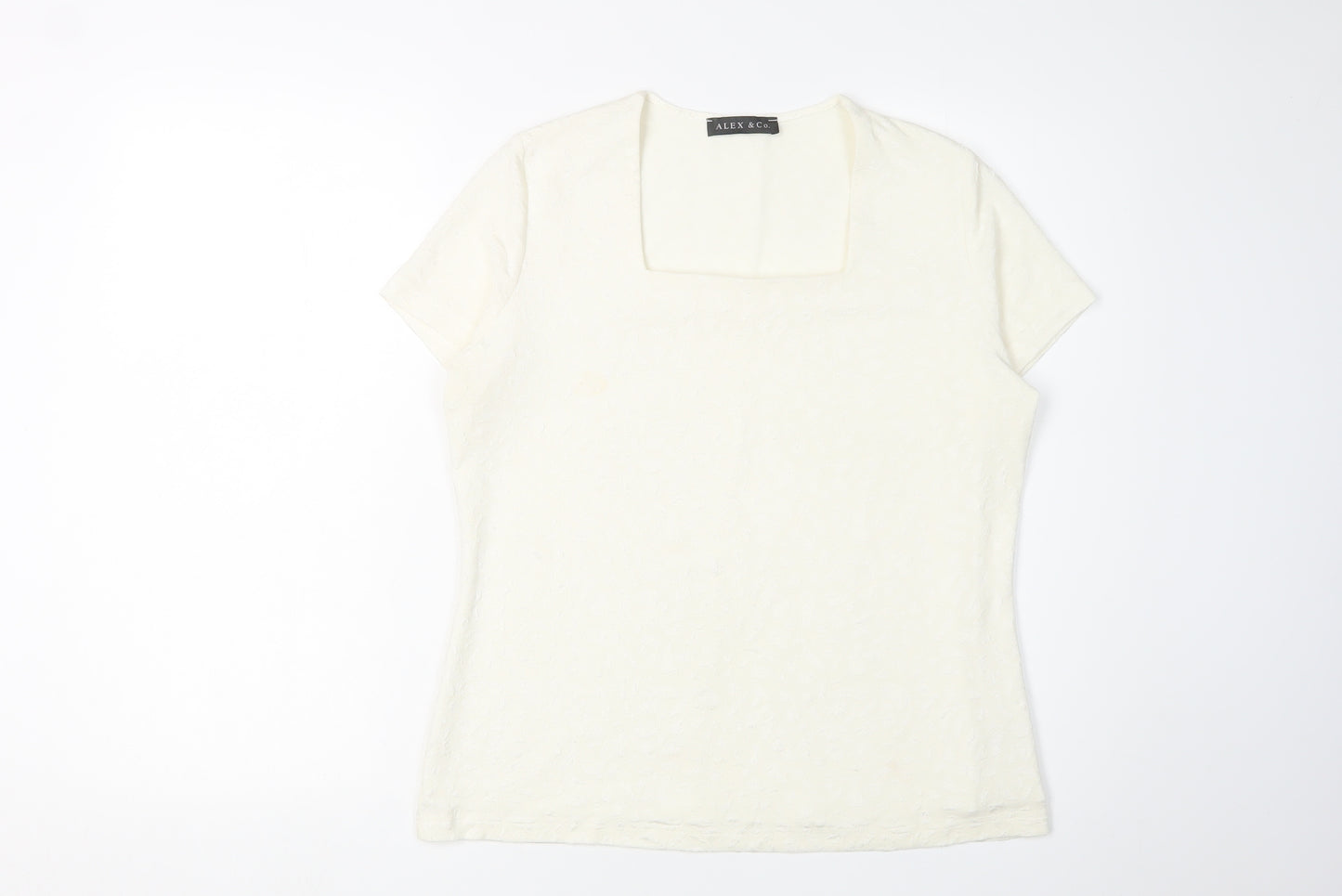 Alex & Co. Women's Ivory T-Shirt, Large, Square Neck