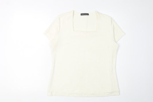 Alex & Co. Women's Ivory T-Shirt, Large, Square Neck