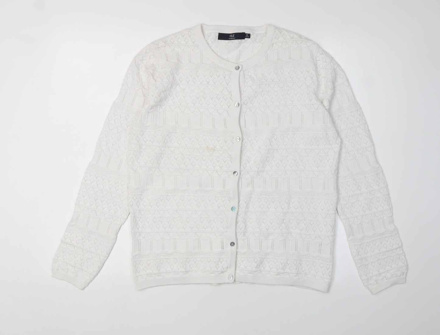 Isle Women's White Cardigan M Geometric Knit