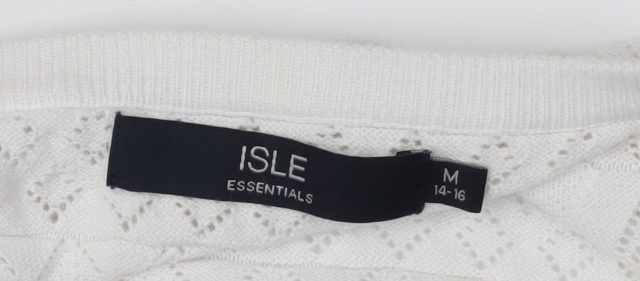 Isle Women's White Cardigan M Geometric Knit