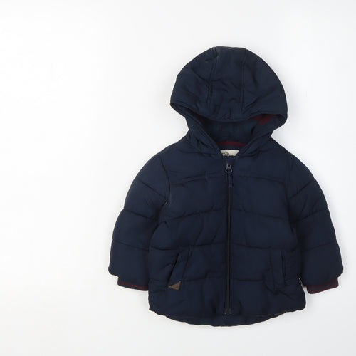 Next Unisex Blue Puffer Jacket 6-9 Months, Hooded Winter Coat